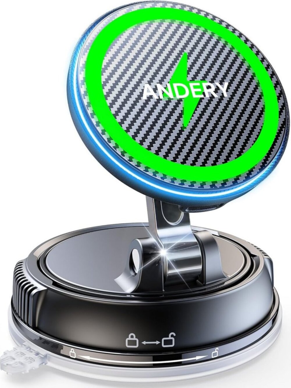 15W Fast Wireless Car Charger Mount - 360° Adjustable Phone Holder with Strong